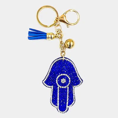 Fashnzfab Bling Evil Eye Tassel Keychain In Blue