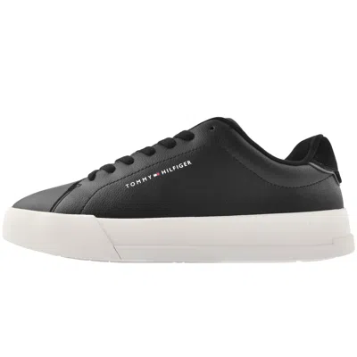 Tommy Hilfiger Metallic Logo Pebbled Court Sneaker In Black