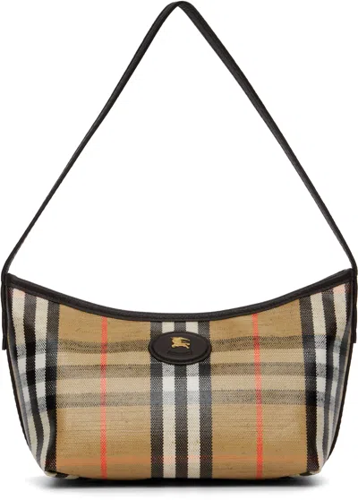 Burberry Womens Sand Mini Highlands Waxed-cotton Baguette Shoulder Bag In Brown