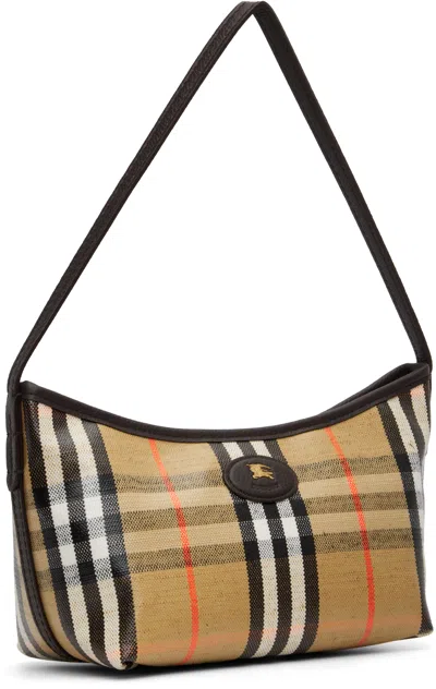 Burberry Womens Sand Mini Highlands Waxed-cotton Baguette Shoulder Bag In Brown