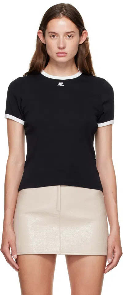 Courrèges Signature Contrast Cotton T-shirt In Black