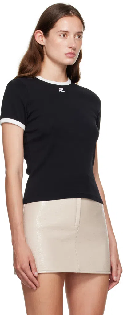 Courrèges Signature Contrast Cotton T-shirt In Black