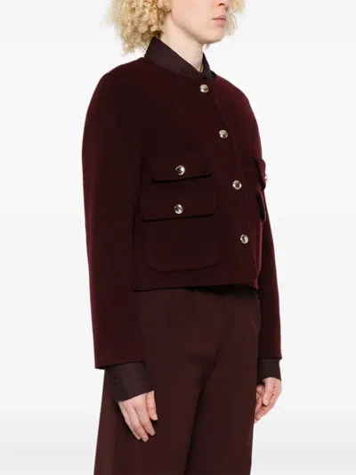 Maje Button-fastening Flap-pockets Cropped Jacket In Red