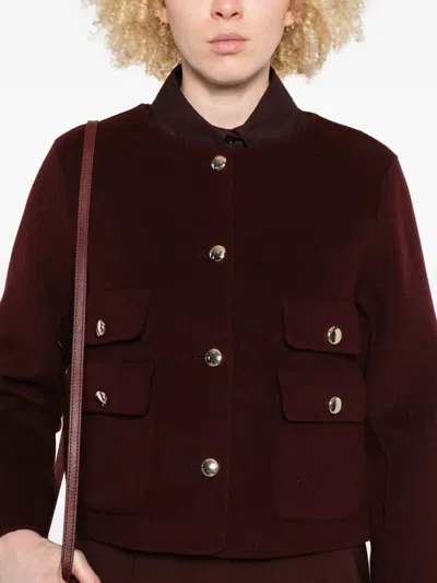 Maje Button-fastening Flap-pockets Cropped Jacket In Red