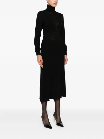 Elisabetta Franchi Wool Blend Dress With High Neck In Black