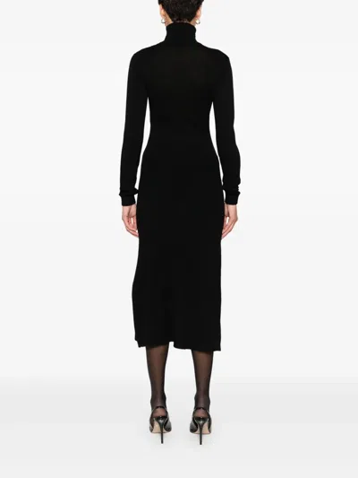 Elisabetta Franchi Wool Blend Dress With High Neck In Black