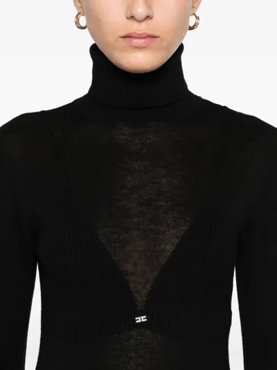 Elisabetta Franchi Wool Blend Dress With High Neck In Black