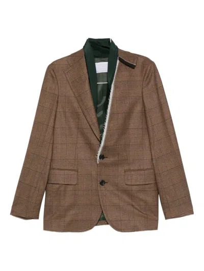 格纹单排扣西装夹克