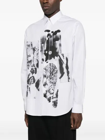 Paul Smith White Stripe 'field Flowers' Print Shirt In White