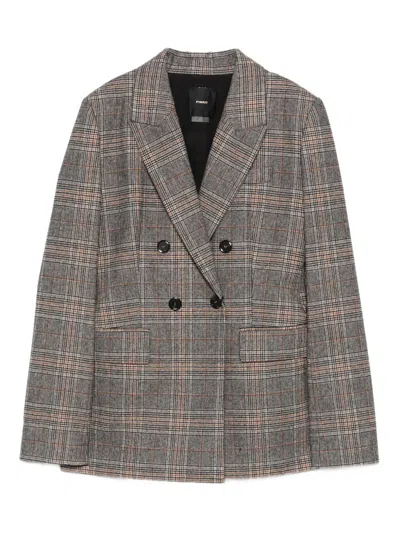 Pinko Double-breasted Tailored Jacket With Plaid Pattern In Gray