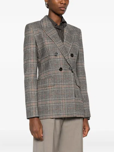 Pinko Double-breasted Tailored Jacket With Plaid Pattern In Gray