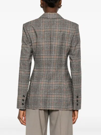 Pinko Double-breasted Tailored Jacket With Plaid Pattern In Gray