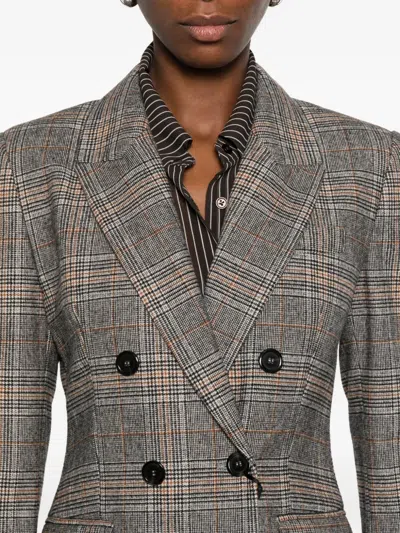 Pinko Double-breasted Tailored Jacket With Plaid Pattern In Gray
