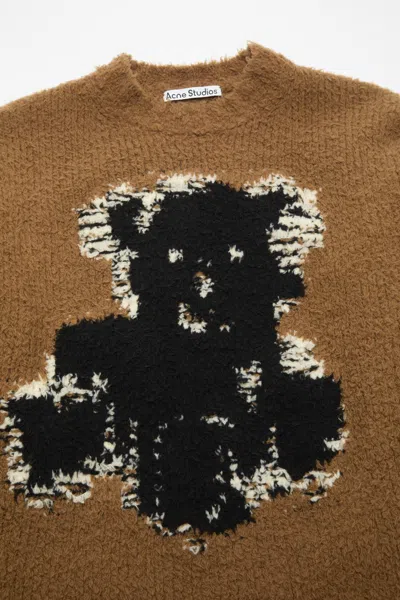 Acne Studios Teddy Animation Crewneck Sweater Khaki Beige In Brown