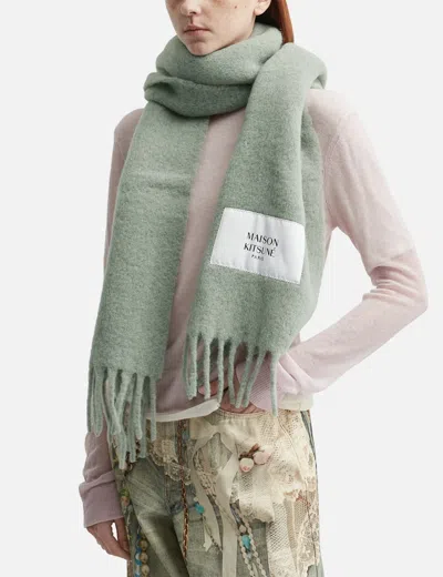 Maison Kitsuné Green Soft Fabric Scarf With Versatile Rectangular Shape In Green