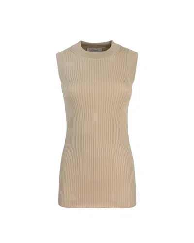 Sportmax Beige Ribbed Cotton Tank Top In Neutral