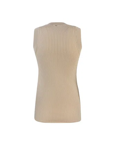 Sportmax Beige Ribbed Cotton Tank Top In Neutral