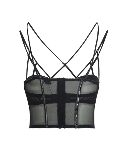 Elisabetta Franchi Top In Neoprene Con Dettagli Corsetto Nero In Black