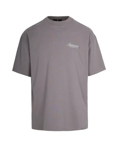 Represent Grey Crewneck T-shirt With Logo Lettering On The Front And Maxi Logo Print On The Rear In Cotton Man In Gray