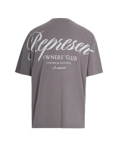 Represent Grey Crewneck T-shirt With Logo Lettering On The Front And Maxi Logo Print On The Rear In Cotton Man In Gray