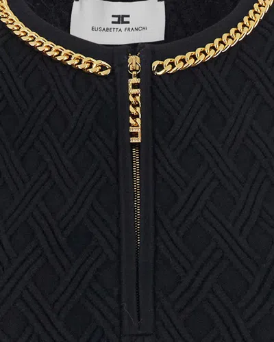 Elisabetta Franchi Mini Abito In Maglia A Rombi Con Dettaglio Gioiello Nero In Black