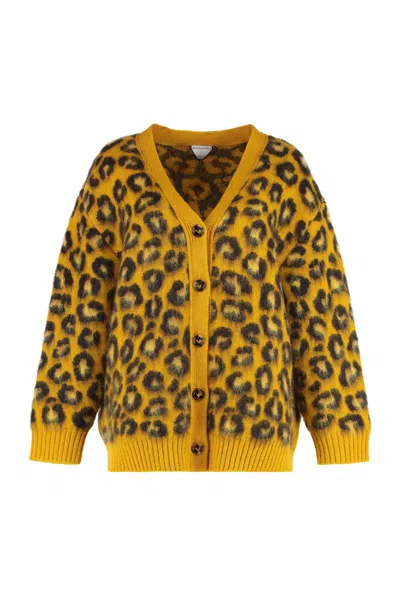 Bottega Veneta Womens V-neck Leopard Wool-blend Cardigan Egg Yolk Fondant In Yellow