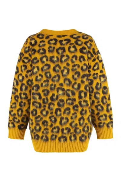 Bottega Veneta Womens V-neck Leopard Wool-blend Cardigan Egg Yolk Fondant In Yellow