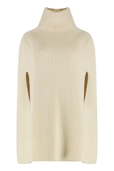 Jil Sander High-neck Ribbed Cape In White