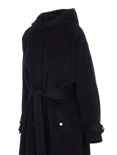 Pinko Hooded Belted Coat In Black