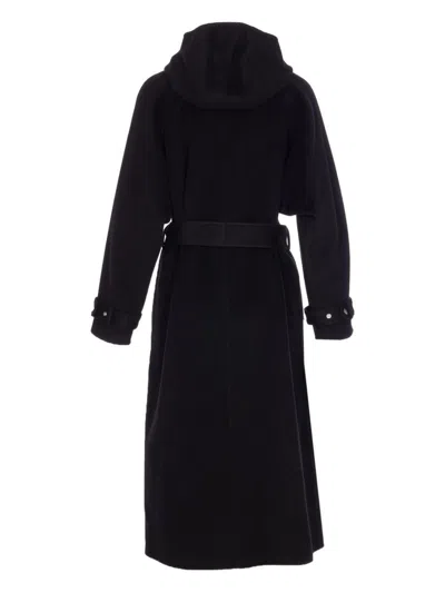 Pinko Hooded Belted Coat In Black