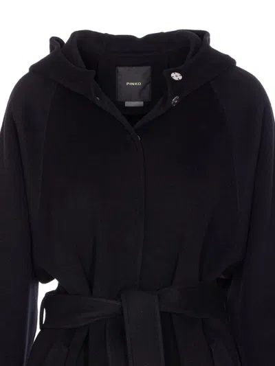 Pinko Hooded Belted Coat In Black