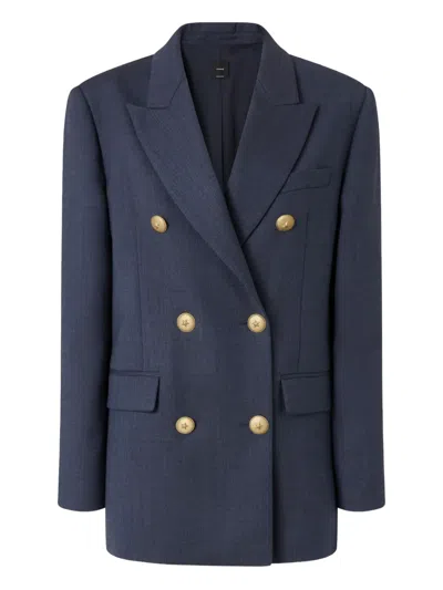 Pinko Double-breasted Blazer With Gold Buttons In Blue