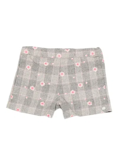 Tartine Et Chocolat Floral-embroidered Checked Shorts In Neutral