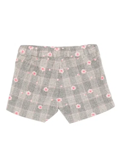 Tartine Et Chocolat Floral-embroidered Checked Shorts In Neutral