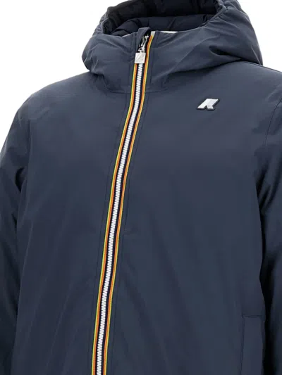 K-way Hooded Jacket With Side Pockets And Cuffs In Blue