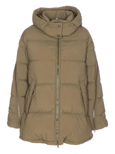 Herno Green Padded Down Jacket Frontal Zip Closure In Brown