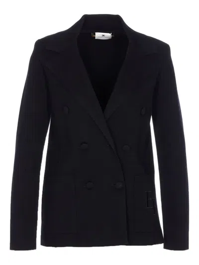 Elisabetta Franchi Tailored Double-breasted Jacket With Structured Silhouette In Black
