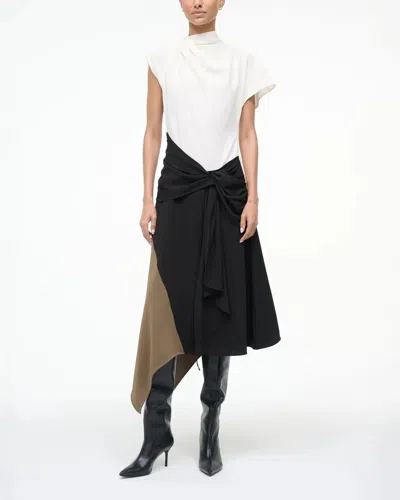 Staud Davina Asymmetric Paneled Color-block Draped Crepe Dress In Multi
