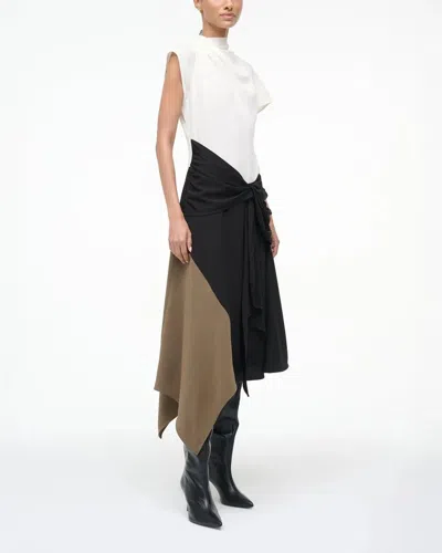 Staud Davina Asymmetric Paneled Color-block Draped Crepe Dress In Multi