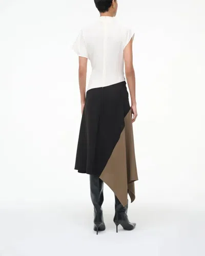 Staud Davina Asymmetric Paneled Color-block Draped Crepe Dress In Multi
