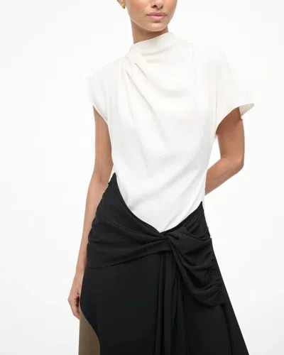 Staud Davina Asymmetric Paneled Color-block Draped Crepe Dress In Multi