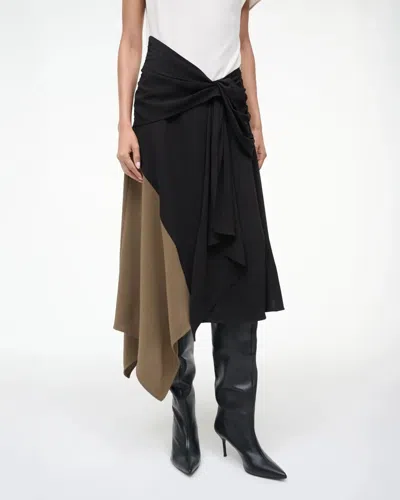 Staud Davina Asymmetric Paneled Color-block Draped Crepe Dress In Multi