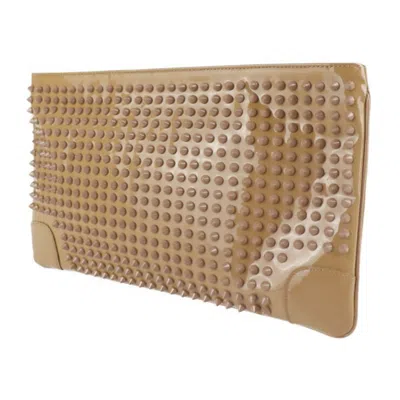 Pre-owned Christian Louboutin Beige Brown Patent Leather Clutch Bag Handbag Pouch Shoulder Bag ()