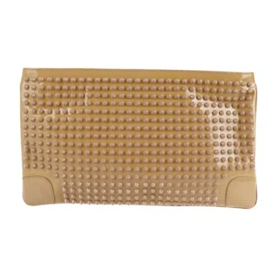 Pre-owned Christian Louboutin Beige Brown Patent Leather Clutch Bag Handbag Pouch Shoulder Bag ()