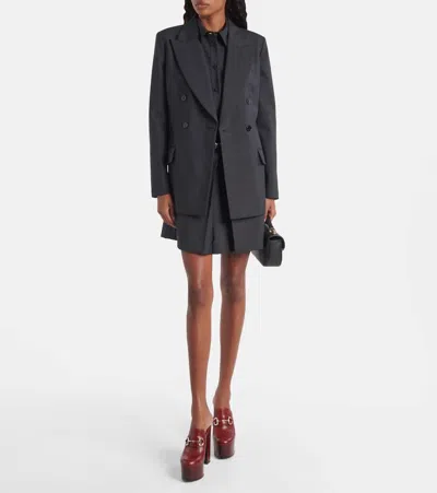 Gucci Embroidered Wool Blazer With Notched Lapels And Pockets In Black