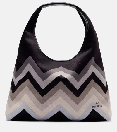 Missoni Zig Zag Leather-trimmed Tote Bag In Black