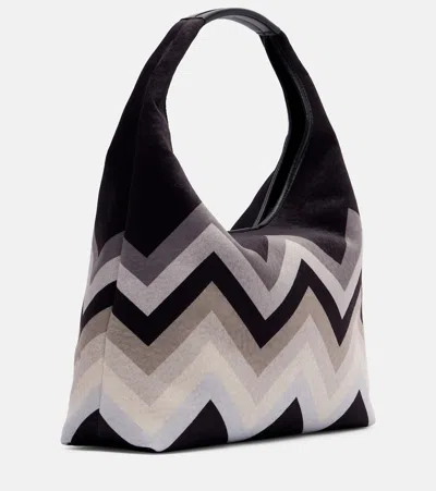 Missoni Zig Zag Leather-trimmed Tote Bag In Black