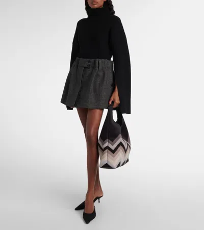 Missoni Zig Zag Leather-trimmed Tote Bag In Black