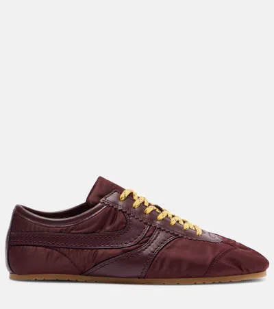 Dries Van Noten Low-top Nylon Running Sneakers With Leather Inserts In Burgundy