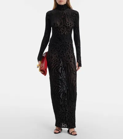 Alex Perry Sheer Animal-print Devoré Maxi Dress In Black